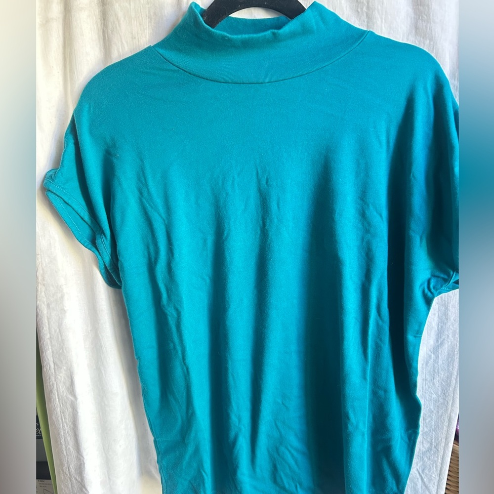 Preview Basics High Neck Teal Short Sleeve Top